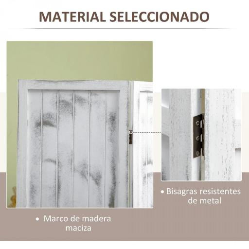 Biombo Divisor Separador de Ambientes de 4 Paneles Plegables de Madera de Paulonia 160,5x170 cm Blanco Rústico [7]
