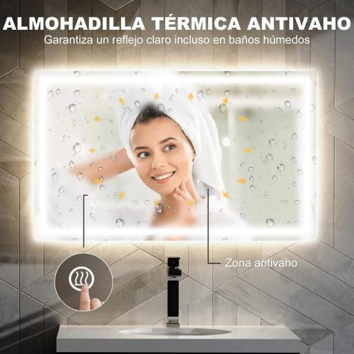 Espejo de Baño LED 100x60 cm con Luz Retroiluminado Antivaho Brillo Ajustable Montaje Vertical u Horizontal [3]