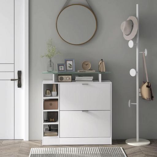 Zapatero con Cajones Abatibles Estantes Ajustables y Estantes Abiertos para 12 Pares de Zapatos 89x25x92 cm Blanco [7]