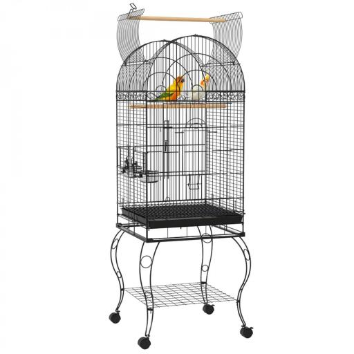 Jaula de Pájaros con Ruedas Jaula de Aves Exterior con Bandeja Extraíble Rejilla 2 Cuencos Percha 51x51x153 cm Negro [8]