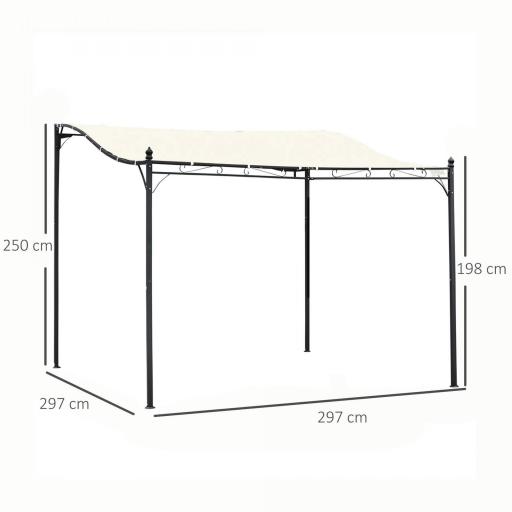 Cenador de Jardín 3x3 m Pérgola con Toldo y 16 Orificios de Drenaje para Patio Terraza Metal y Poliéster 180 g/m² Resistente Crema [1]