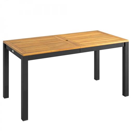 Mesa de Comedor de Jardín de Madera para 6 Personas con Superficie de Listones Orificio 150x75x75 cm Natural [8]