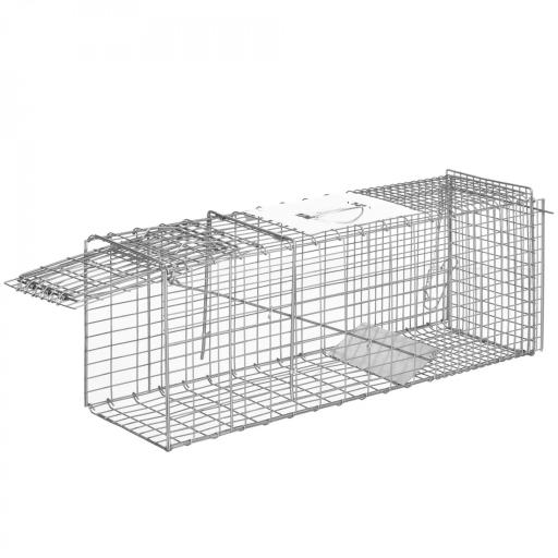 Trampa para Animales Vivos Plegable 81x26x34,5 cm Jaula de Captura de Alambre con Puerta y Asa para Conejos Plata [8]