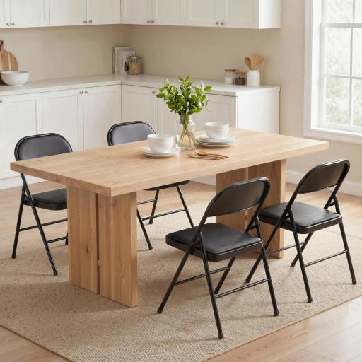 Juego de 4 Sillas Plegables Acolchadas con Respaldo y Estructura de Acero para Salón Comedor Cocina 45x46x78 cm Negro [9]