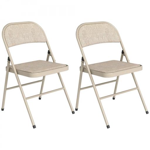 Juego de 2 Sillas Plegables Tapizadas en Lino Sintético con Respaldo y Estructura de Acero para Salón 45x46x78 cm Beige [8]