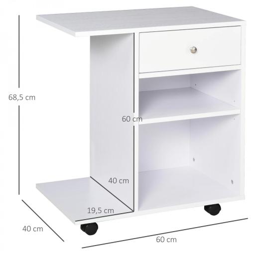 Armario para Impresora de Oficina Carro Multifuncional con Ruedas 2 Compartimentos Cajón y Soporte para CPU Estante Ajustable para Estudio 60x40x68,5 cm Blanco Veteado de Madera [1]