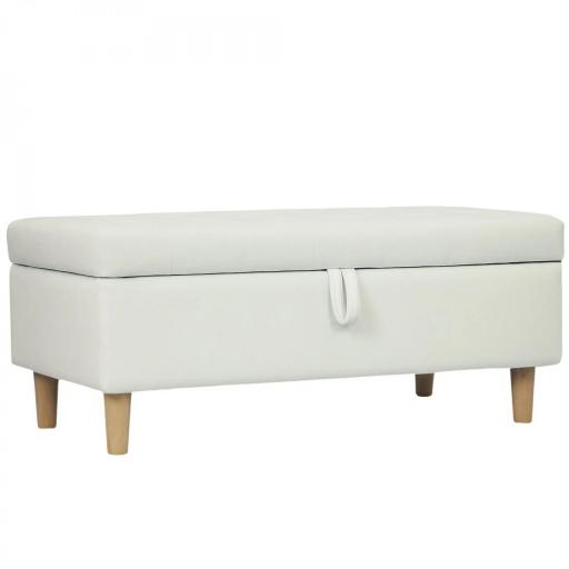 Banco de Almacenamiento Baúl Tapizado de Terciopelo con Patas de Madera Capacidad 71L 100x50x43 cm Blanco Crema [9]