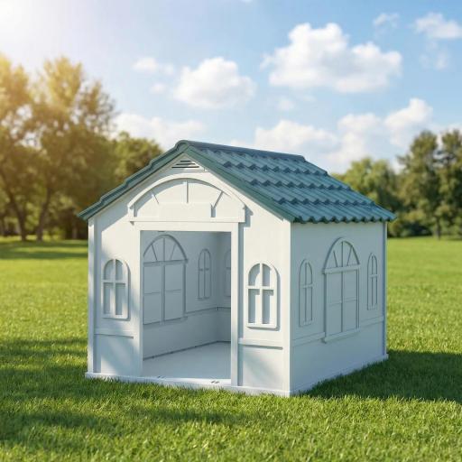 Casa para Perros con Imitación de Ventana y Tejas para Perros Medianos 65x75,7x63 cm Azul Verdoso y Blanco [6]