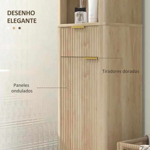 Columna Alta de Baño con Estantes y Cajón Diseño Compacto y Funcional para Espacios Reducidos 33x30x170 cm Tono Madera [2]