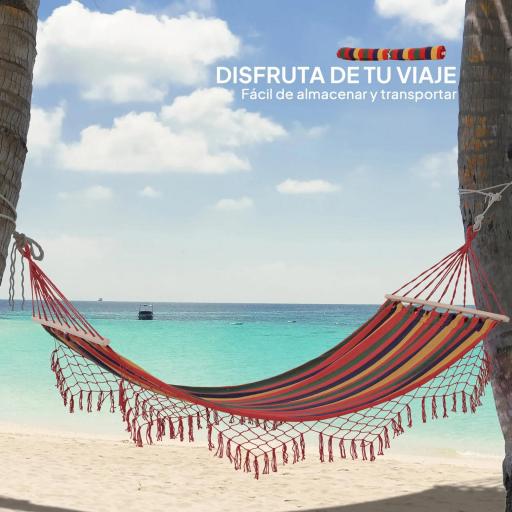 Hamaca de Jardín 200x100 cm con Travesaños de Madera Carga 120 kg Hamaca para Patio Terraza Balcón Multicolor [4]