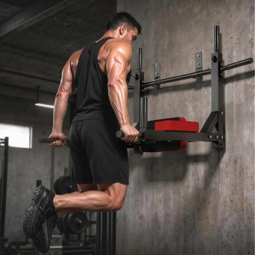 Barra de Dominadas de Pared 2 en 1 Estación Multifuncional para Gimnasio en Casa Carga 200 kg Rojo [8]