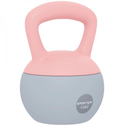Pesa Rusa 12 kg Kettlebell Relleno de Arena Metálica Mango Antideslizante para Entreno en Casa 21x21x30 cm Rosa y Grisq [8]