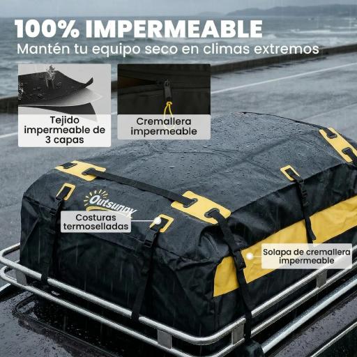 Bolsa de Techo para Coche 594L Impermeable con 6 Correas Alfombrilla Antideslizante Ganchos para Vehículos Amarillo [3]