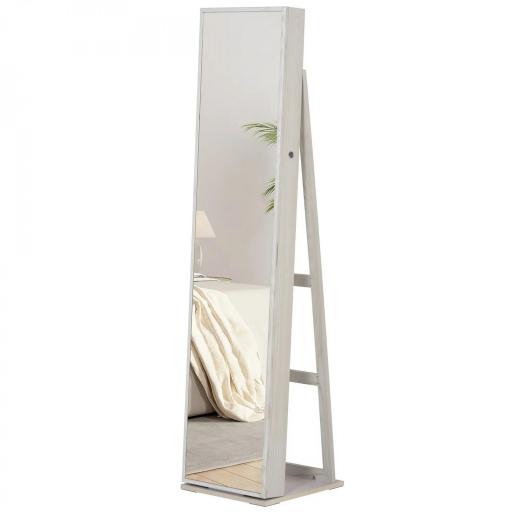 Espejo Joyero de Pie Armario Joyero con Luces LED y Cerradura Armario de Joyas con Espejo Integrada para Dormitorio Blanco con Veta de Madera [9]
