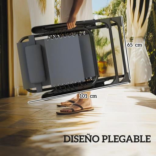 Set de 2 Tumbonas Jardín Exterior Plegables de Gravedad Cero con Mesa Auxiliar con Portavasos Reposacabezas Gris [4]