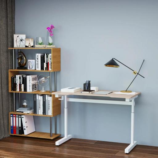 Escritorio de Pie 120x60x72-117 cm con Altura Ajustable Manual con Manivela Mesa para Ordenador para Oficina Estudio Salón Estilo Racing Carga 150 kg Natural