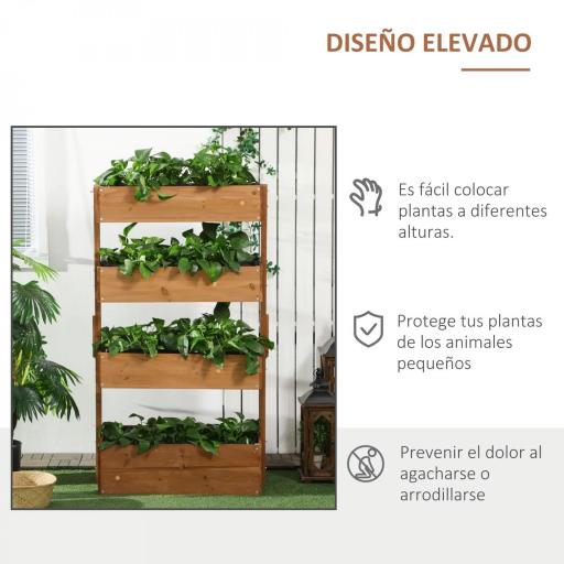 Jardinera de Madera de 4 Niveles Jardinera Elevada Exterior con Orificios de Drenaje 80x45x142 cm Naranja [2]