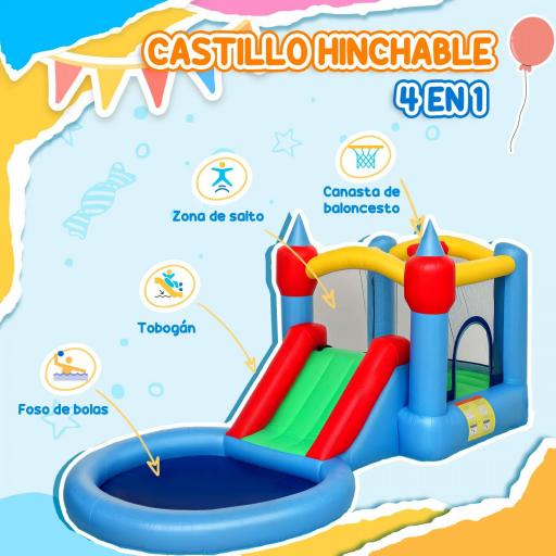 Castillo Hinchable 415x205x190 cm con Tobogán Foso de Bolas Canasta Inflador y Bolsa para Interior y Exterior [2]