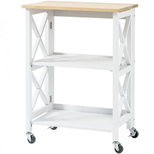 Carrito de Cocina Plegable Carro Auxiliar con Ruedas Carro Verdulero con 2 Estantes para Comedor 60x40x84 cm Blanco [8]