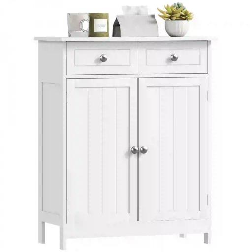 Armario Auxiliar de Baño con Cajones de Estilo Clásico Mueble Auxiliar de Pasillo Dormitorio 60x30x75 cm Blanco [8]