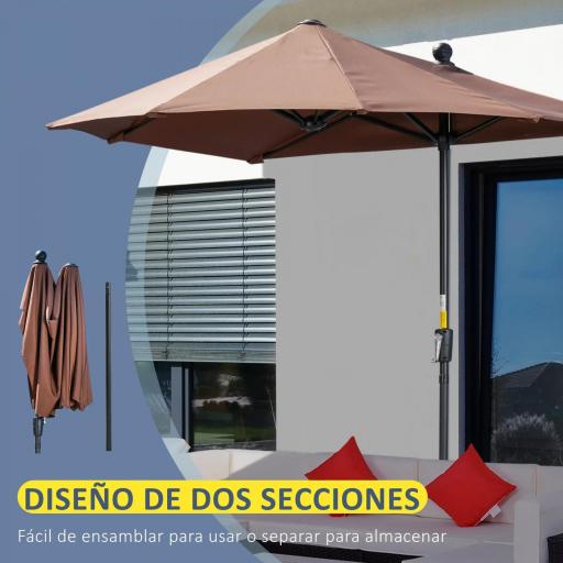 Parasol de Terraza 200x190x240 cm con Manivela Poste de Acero y Base Cruzada Anti-UV para Terraza Balcón Café [7]