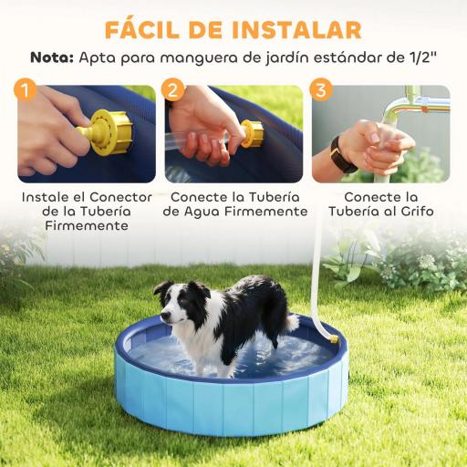 Piscina para Perros Medianos y Pequeños Plegable con Aspersor de PVC Antideslizante Resistente Ø100x30 cm Azul Claro [4]