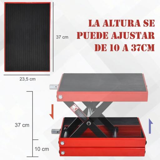 Plataforma Elevadora de Tijera Carga 500 kg Altura Ajustable 10-37 cm Soporte para Motocicletas Soporte de Moto para Aparcar o Reparar Taller Garaje 41,5x23,5x10-37 cm Negro y Rojo [4]