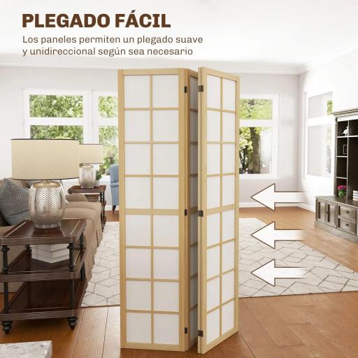 Biombo de 4 Paneles Plegable con Marco de Madera 160x170 cm para Dormitorio Oficina Salón Natural [9]