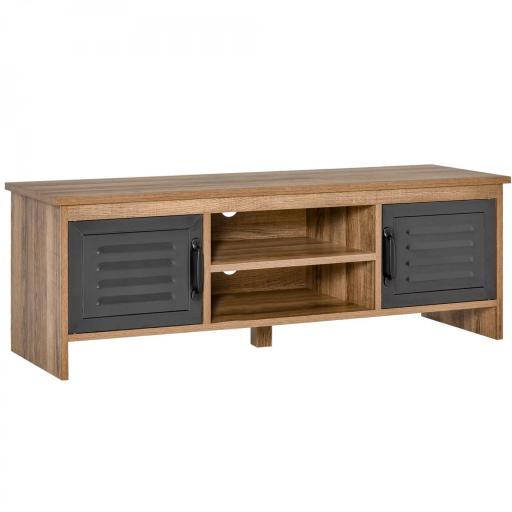 Mueble de TV para Televisores de 42" con 2 Compartimentos Cerrados con Puertas de Metal y 2 Estantes Abiertos Mueble de salón moderno Mesa para televisor 109x35x38 cm Madera Natural y Gris [9]