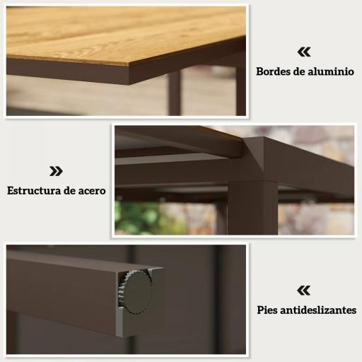 Mesa de Comedor Exterior Extensible de 160-240 cm para 6-8 Personas Mesa de Jardín Rectangular para Terraza Marrón [6]
