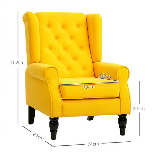 Sillón de Salón con Reposabrazos y Patas de Madera Butaca Carga 160 kg para Dormitorio Oficina 74x86x102 cm Amarillo [1]