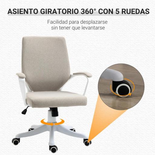 Silla de Escritorio Giratoria Silla de Oficina Basculante con Reposabrazos y Altura Ajustable 62x69x92-100 cm Beige [5]