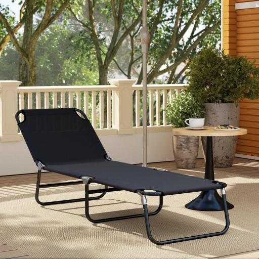 Tumbona Plegable Reclinable con Ángulo Ajustable de 5 Posiciones para Jardín Exterior Piscina Terraza Camping Carga 120 kg 188x56x28 cm Negro [6]