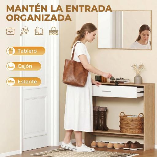 Recibidor de Entrada con Espejo Cajón y Estante Mueble de Recibidor para Pasillo 91,5x27,9x85,5 cm Roble [2]