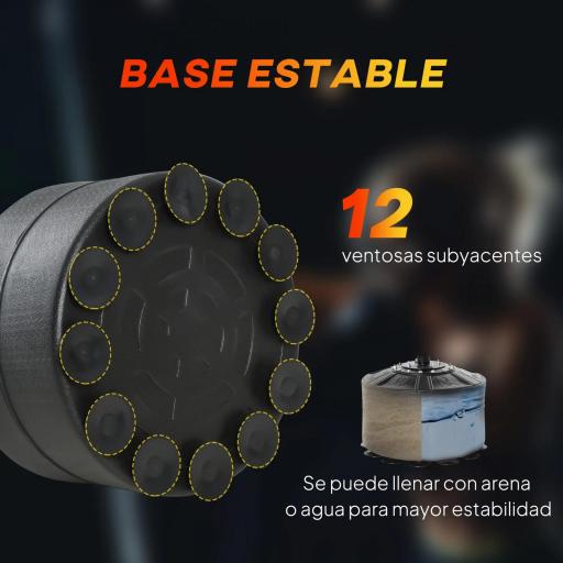 Saco de Boxeo de Pie 4 en 1 Ajustable en Altura con 2 Bolas Barra y Base Rellenable Agua o Arena 88x50x160-230 cm Negro [3]