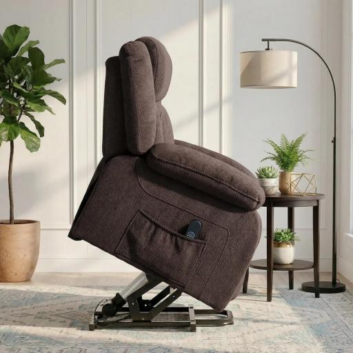 Sillón Relax Reclinable Eléctrico Levanta Personas con Puerto USB Control Remoto Asiento Ancho Reposapiés Marrón [6]