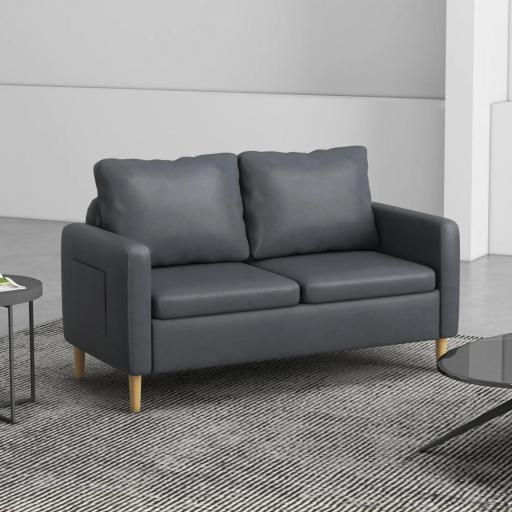Sofá de 2 Plazas Tapizado en Poliéster con 2 Bolsillos Laterales Reposabrazos y Patas de Madera 143x76x83 cm Gris [7]