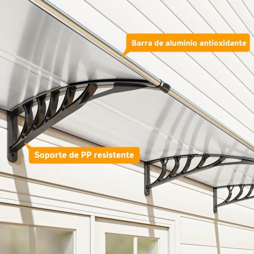 Marquesinas para Puertas y Ventanas 90x295x23,5 cm Tejadillo de Protección contra Sol y Lluvia Diseño Moderno Aleación de Aluminio Transparente [7]