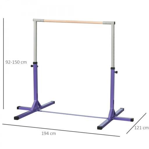 Barra de Gimnasia para Niños +3 Años Barra de Entrenamiento Altura Ajustable 92-150 cm Carga 75 kg 194x121x150cm Violeta [1]