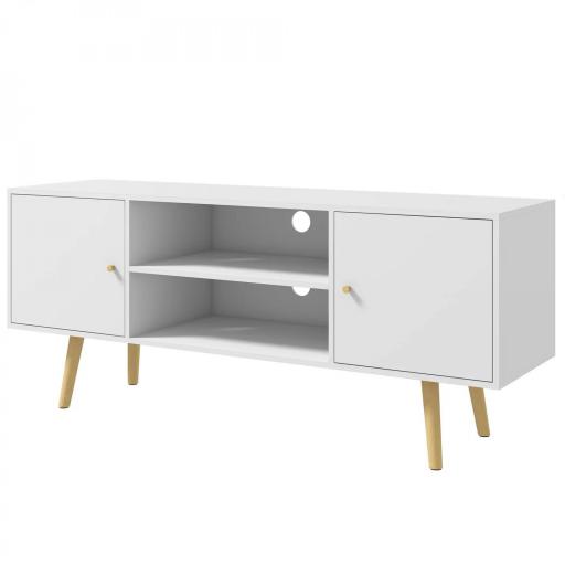 Mueble de TV con 2 Puertas 2 Estantes de Almacenamiento para Televisores de hasta 55 Pulgadas 120x34x50 cm Blanco [9]
