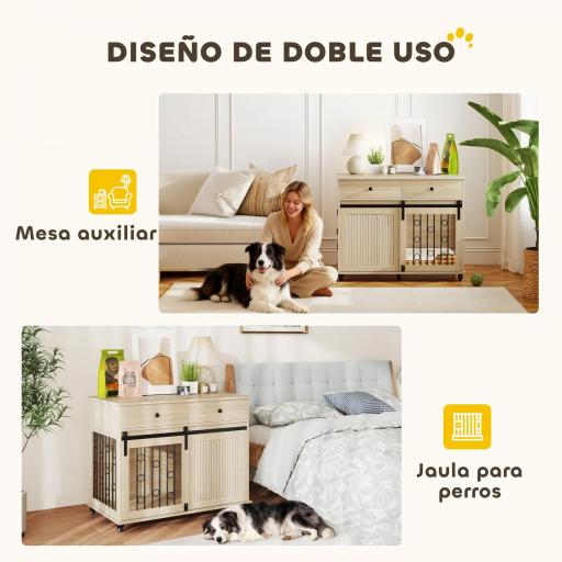 Jaula para Perros Medianos y Grandes Mesa Auxiliar Moderna con 2 Cajones 2 Puertas y Cierre 100x56x81 cm Roble [4]