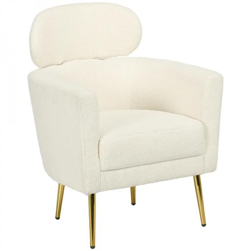 Sillón de Salón Sofá Individual con Reposacabezas y Patas de Metal para Dormitorio Oficina Carga 125 kg Crema [8]