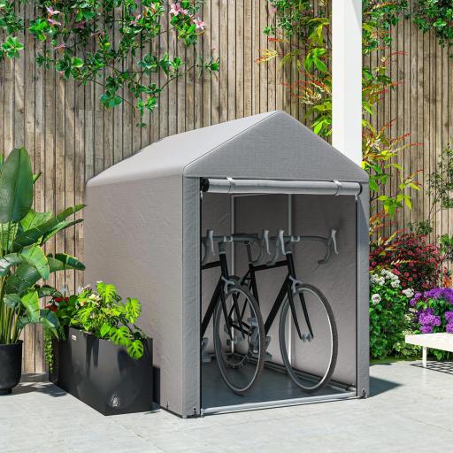 Carpa de Jardín para Bicicletas 1,2x1,8x1,65 m con 2 Habitaciones Puerta con Cremallera Impermeable Anti-UV Gris Claro [4]