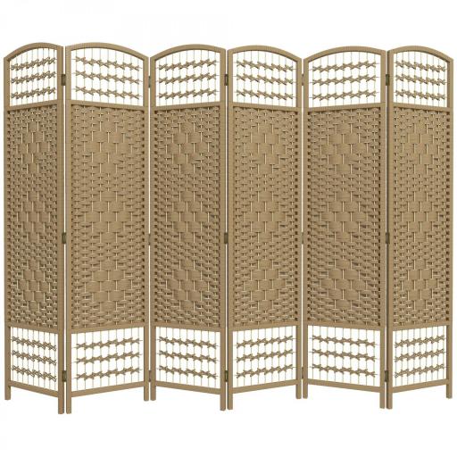 Biombo Separador de Ambientes de 6 Paneles Plegable de Cuerda de Papel 160x170cm Decoración para Dormitorio Natural [9]