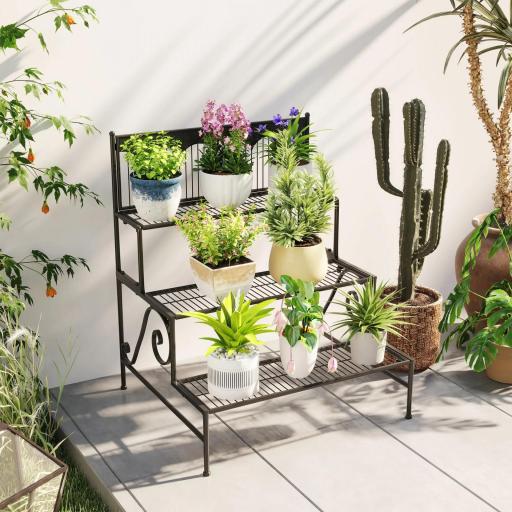 Soporte para Plantas de Tres Niveles con Diseño en Escalera y Estructura Metálica Resistente para Interior y Exterior [3]