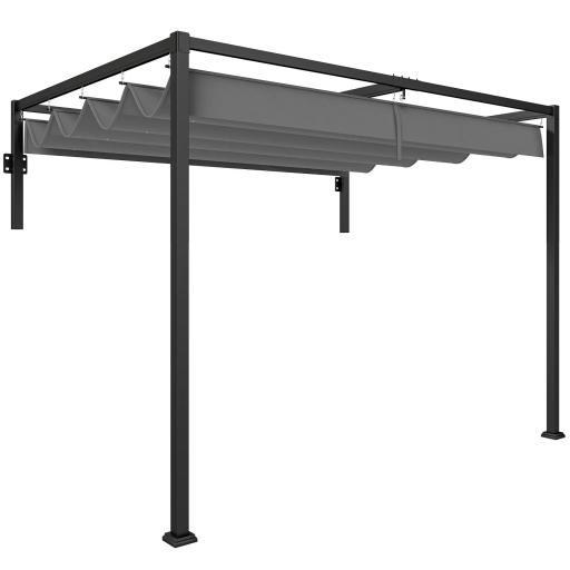 Pérgola de Jardín de Pared 297x211x220 cm Cenador con Techo Retráctil y Marco de Acero para Patio Terraza Gris Oscuro [8]