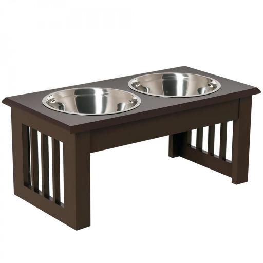 Comedero Elevado para Perros con 2 Cuencos Extraíbles de Acero Inoxidable 44x24x15 cm Marrón [9]