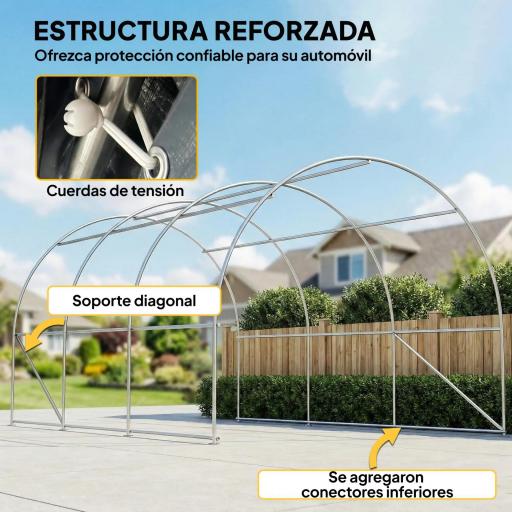 Garaje Exterior para Coche 3x5 m Impermeable con Tejido PE Resistente Marco de Acero Galvanizado UPF30+ Gris [2]