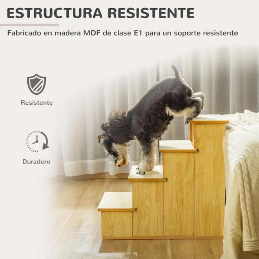 Escalera para Mascotas Escalones para Perros Gatos con Acolchados Desmontables Carga 30 kg 40x59x54,2 cm Natural y Crema [4]