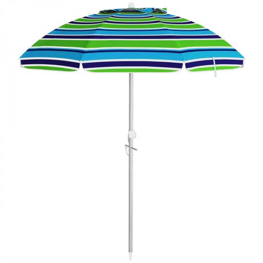 Sombrilla de Playa Ø178x205 cm con Reclinación 45° Altura Ajustable Anti-UV Impermeable y Bolsa de Transporte Multicolor [9]